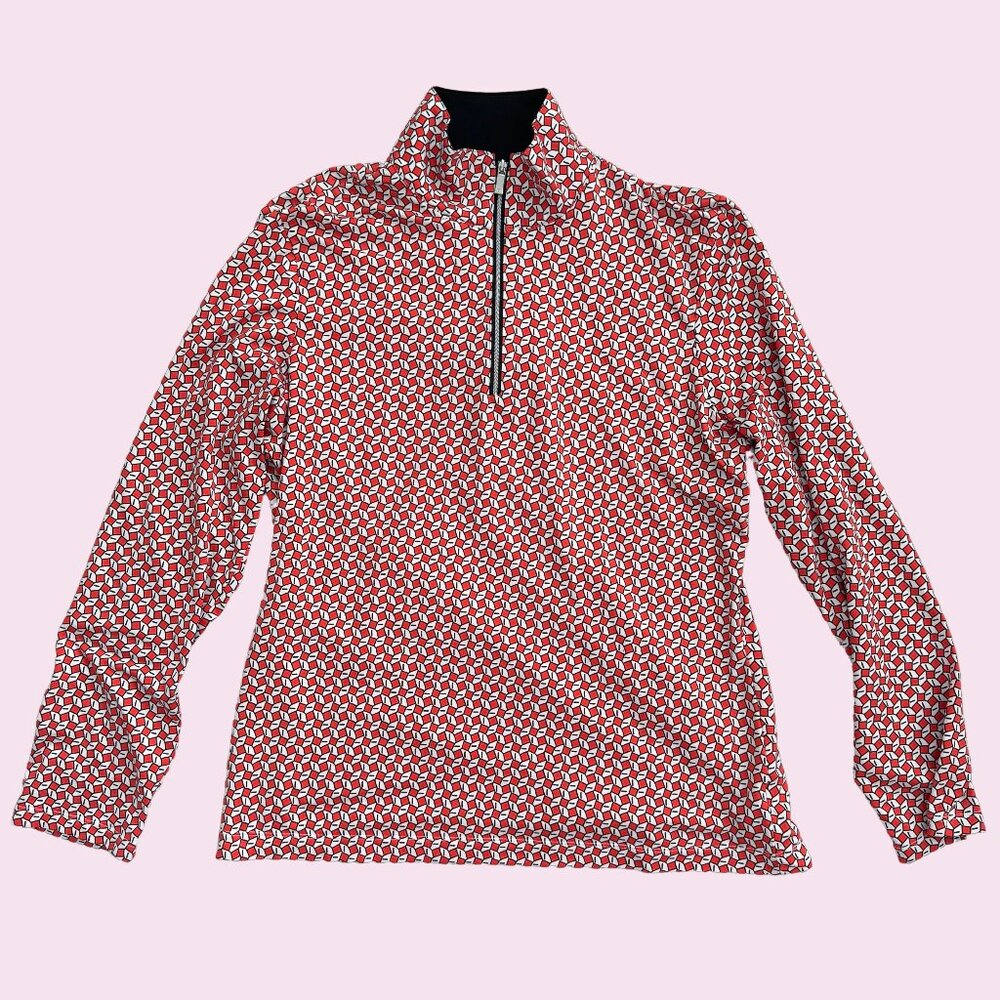 Tail White Label Flame Red/Black/White Patterned Quarter-Zip Shirt (Size Large)